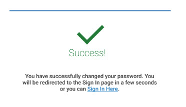 "Image showing the Success message pop-up screen after successful password reset."